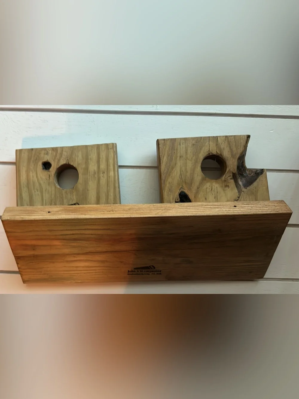 Handcrafted Dual Floating Wooden Wine Bottle Holder by John 3:16 Carpenter (13”